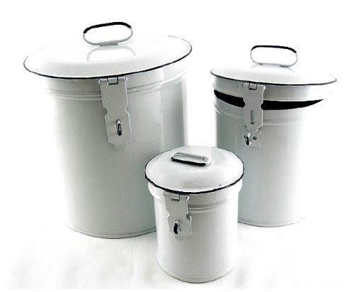 French Country Canister Set ~ Kitchen Storage Canisters E2~ Decorative Containers ~ White Retro Enamel