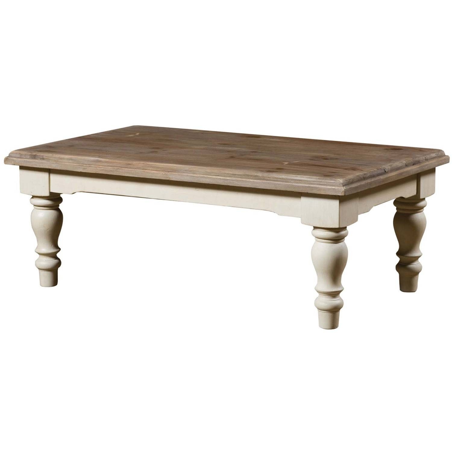 French country solid wood coffee table with turned legs