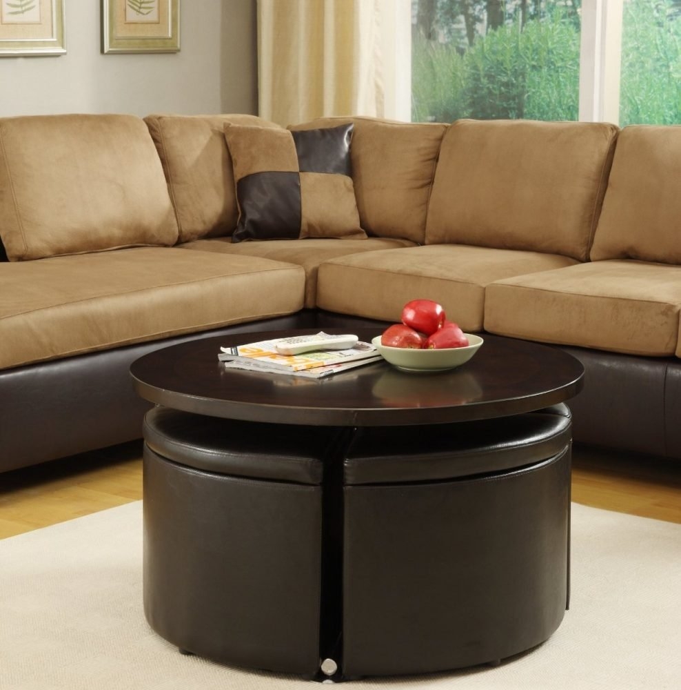Gas lift coffee table with storage ottomans