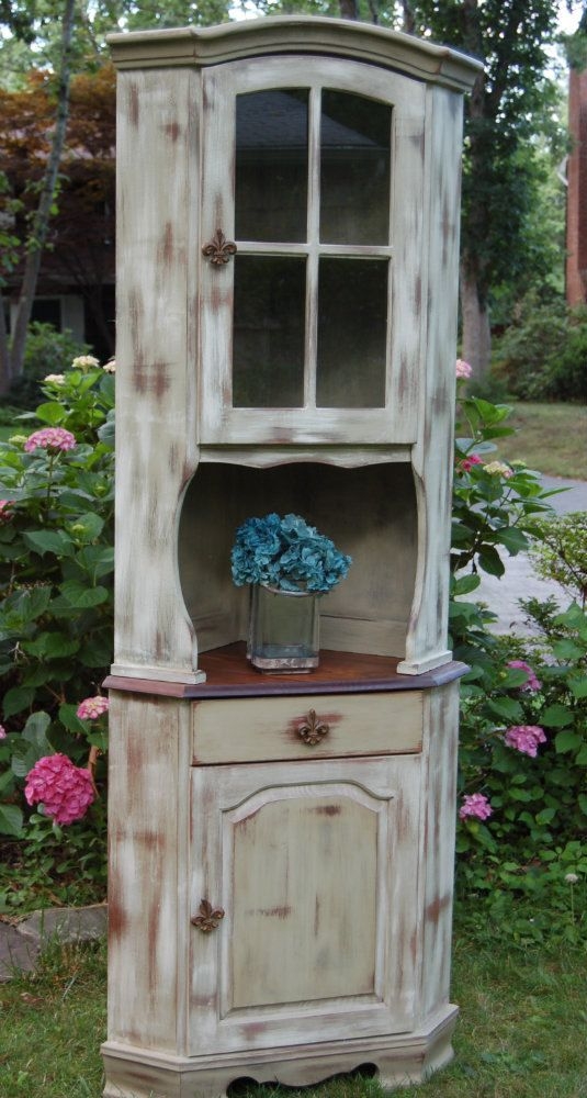 Hand painted corner hutch distressed furniture cottage hand painted corner