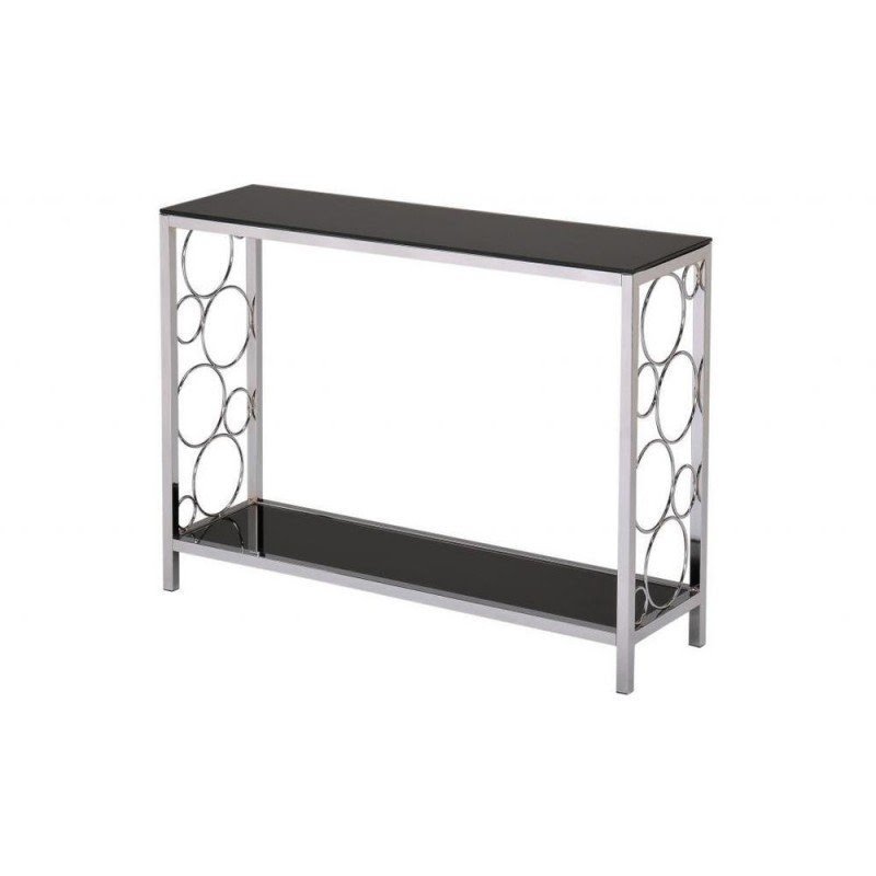 Infinity chrome and black tempered glass console table