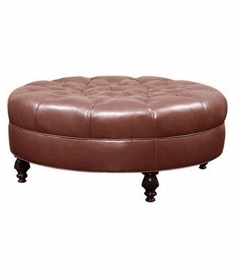 Ives large round tufted leather ottoman