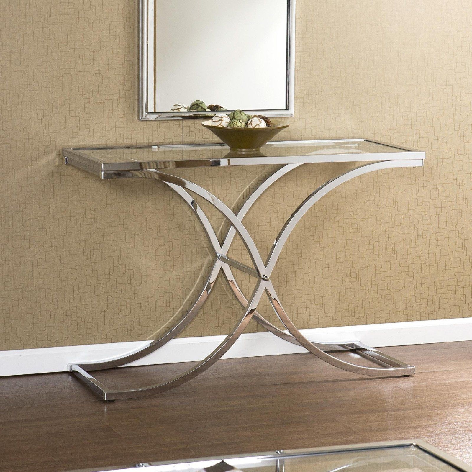 Modern chrome metal glass accent entry sofa console table new