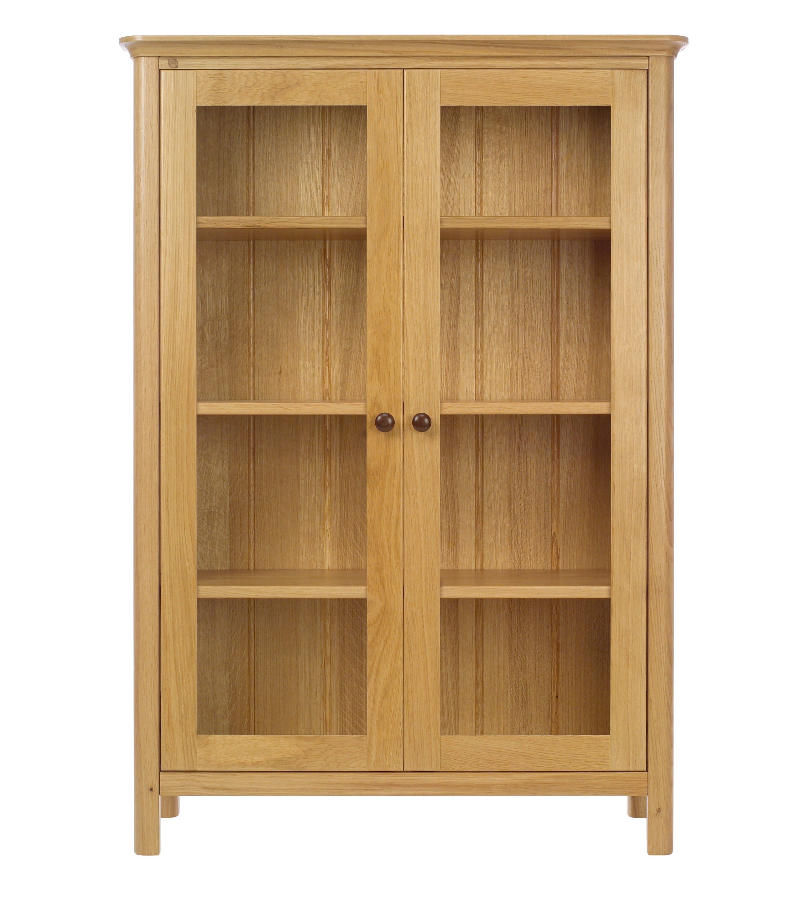 Oak bookcase midi wide deep with glazed doors doors and