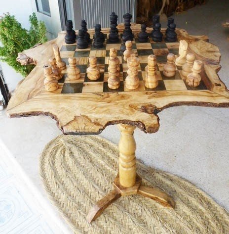 Olive wood rustic chess table wooden