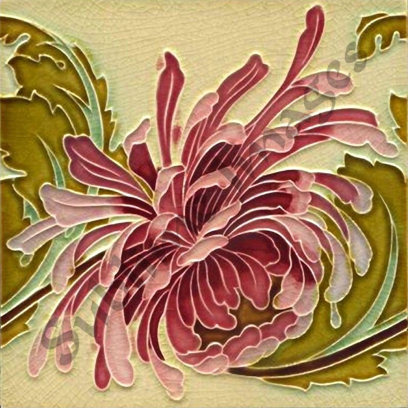 Original art nouveau tile chrysanthemum excellent condition belgium c1900