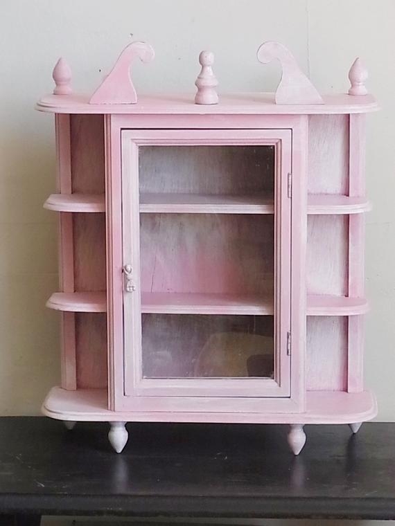 Shabby chic curio cabinet pink and white