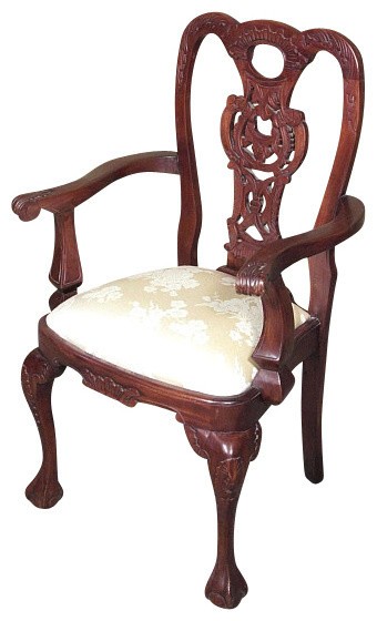 Solid mahogany chippendale carved floral occasional arm chair