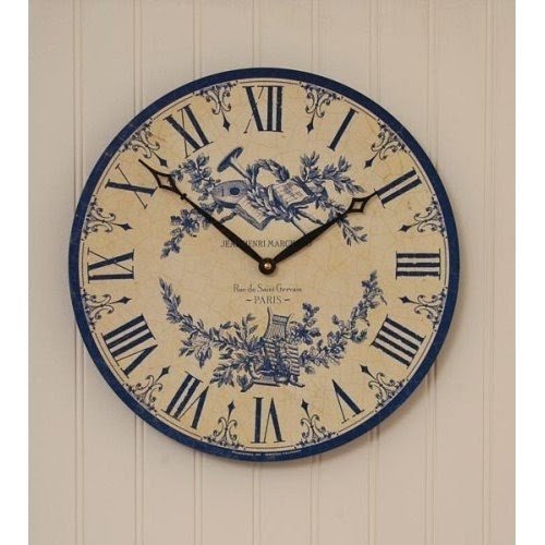 Timeworks french country blue toile 13 inch wall clock