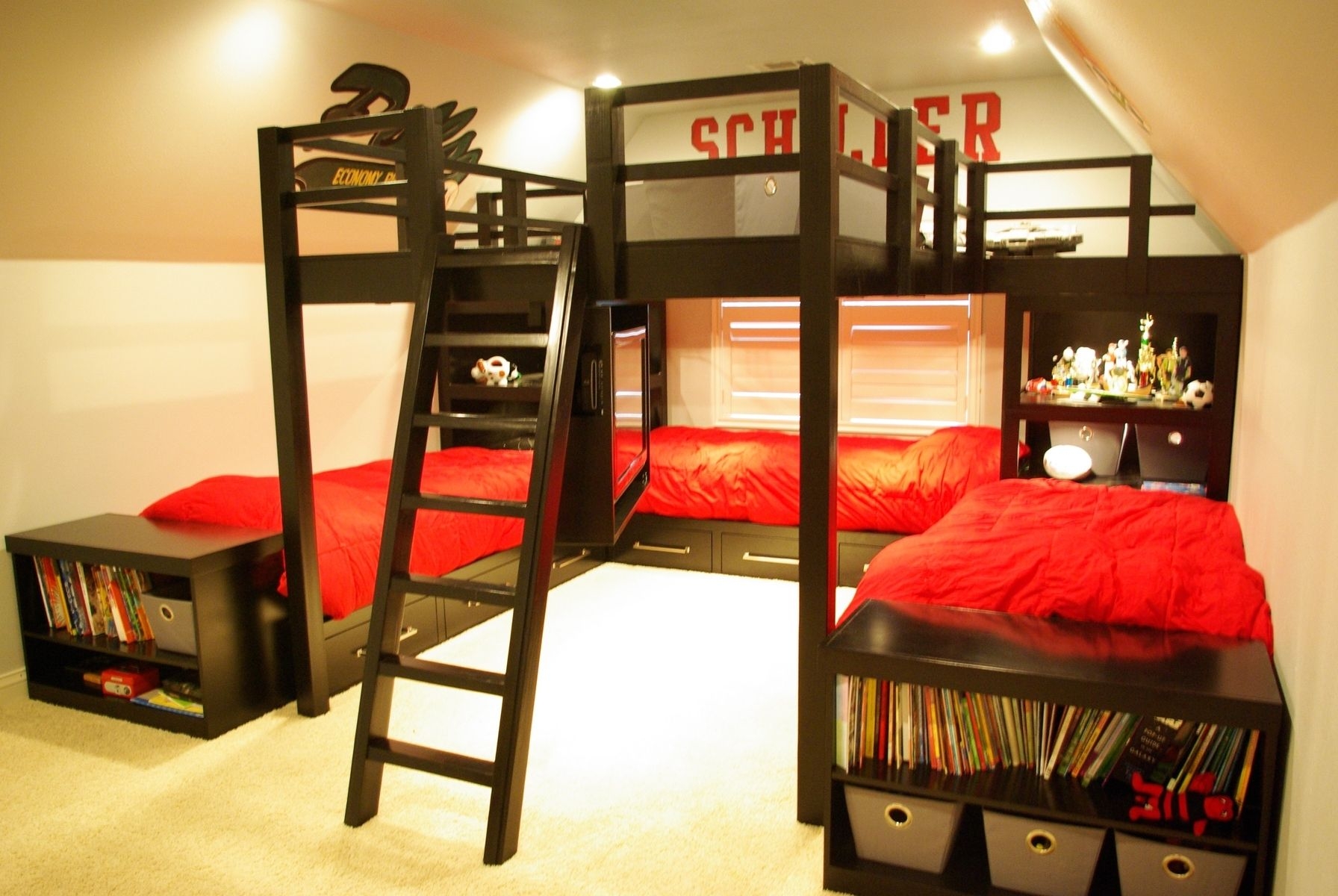 triple bunk bed with stairs