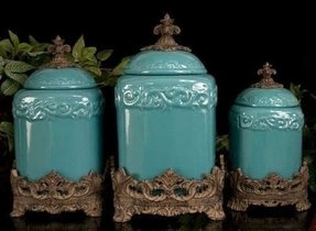 Set Of 3 Canisters Ideas On Foter Tuscan Drake Design Turquoise Kitchen Canisters S 3