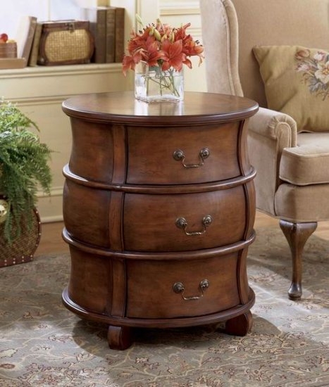Tuscan rich wood round top side end accent drum table