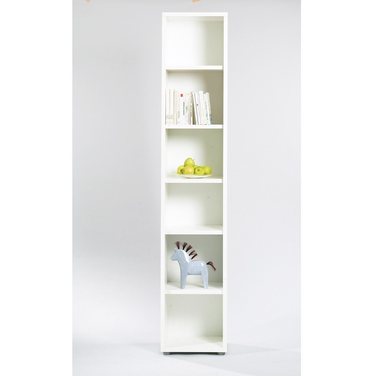 Skinny white store bookcase