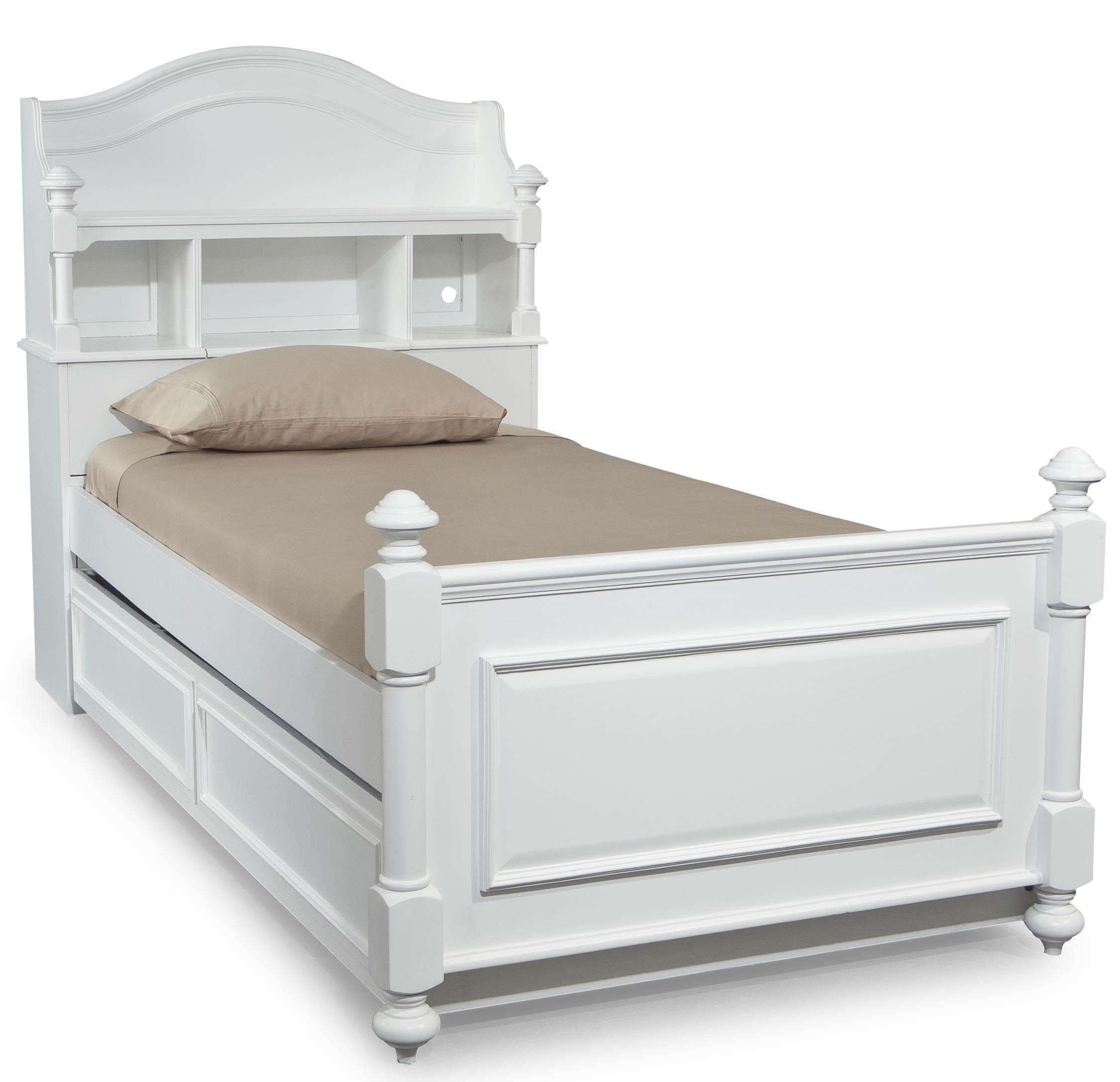 Twin bed with drawers and bookcase headboard