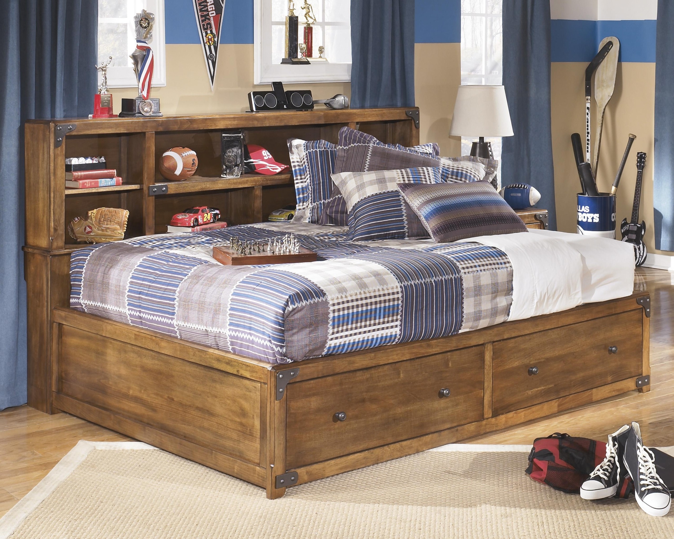 Twin storage bed with bookcase headboard 1