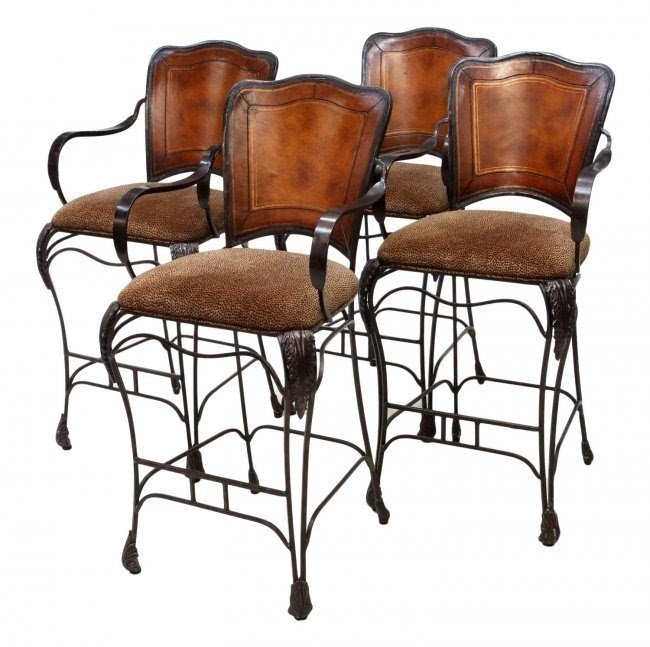 Wrought iron leather bar stools