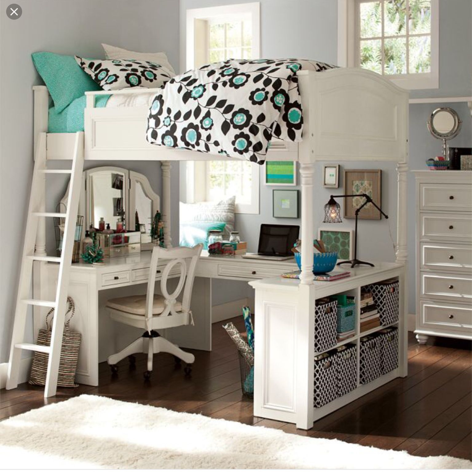 full loft bed with desk and drawers