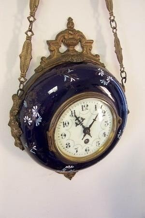 Antique french farcot cobalt porcelain wall clock