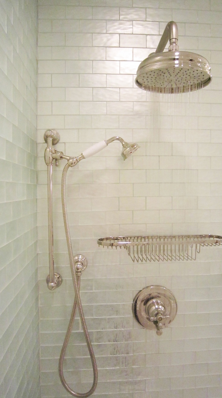 Beacon st master bath waterworks repose glass tiles in metallic