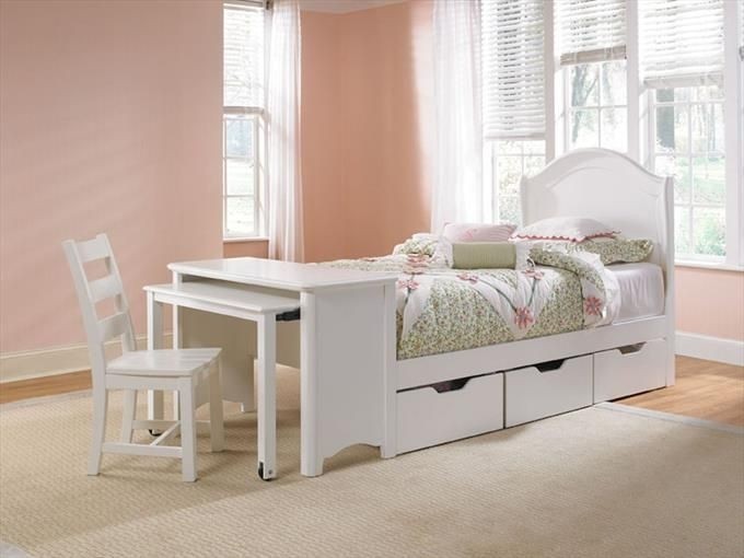 Bed with attached drawer desk and chair could be styled