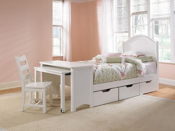 twin bed with desk attached