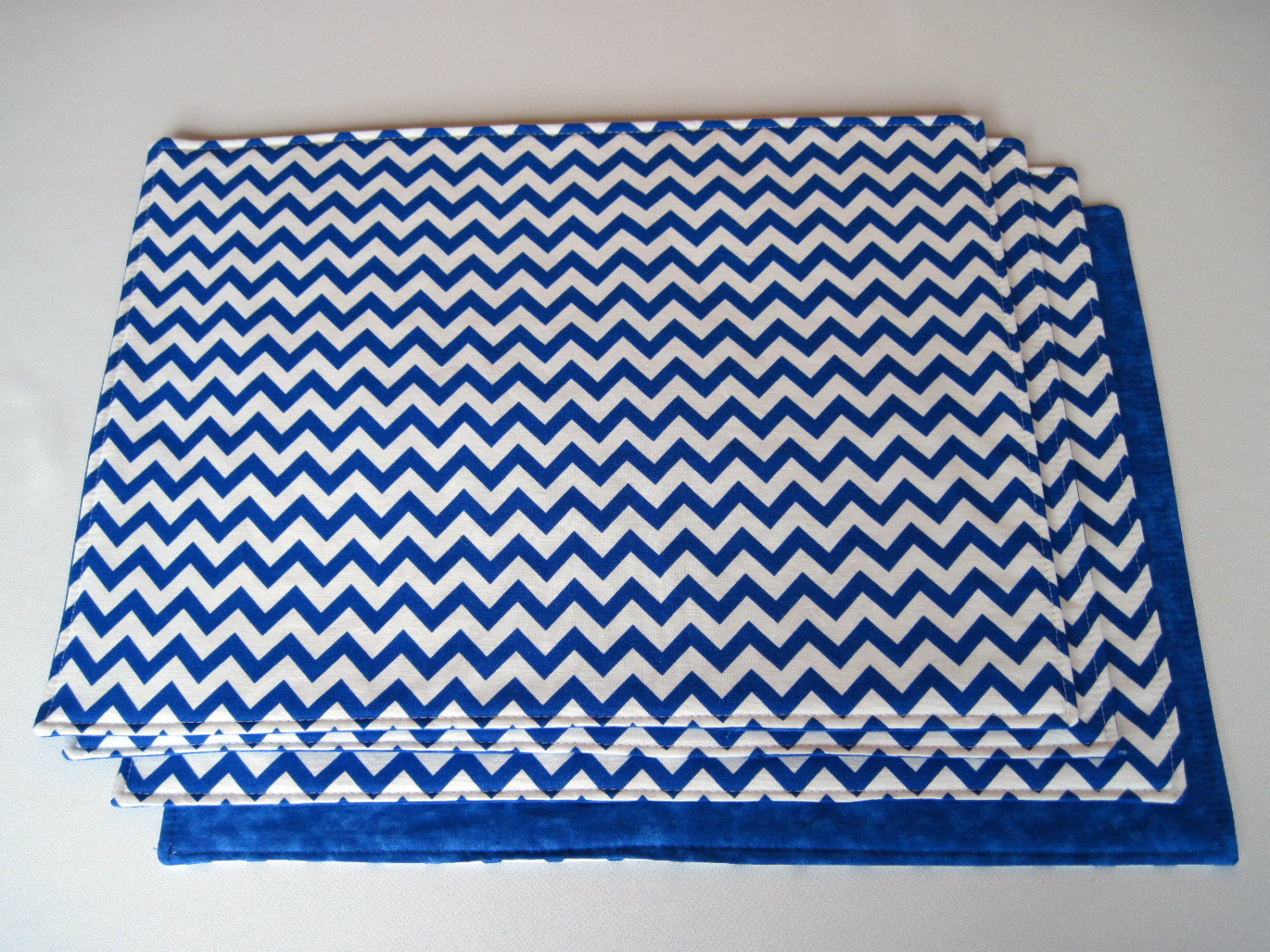 Blue and white chevron placemats set of