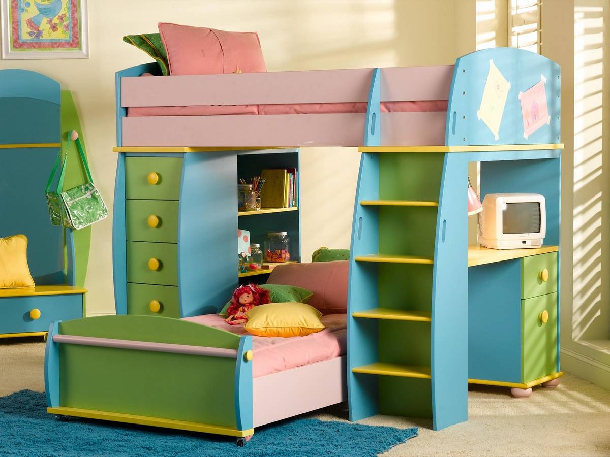 Bunk beds with desk and storage