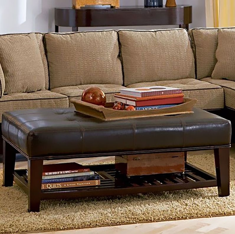 Coaster Furniture 500872 Contemporary Faux Leather Tufted Ottoman in Cappuccino with Storage Shelf 500872
