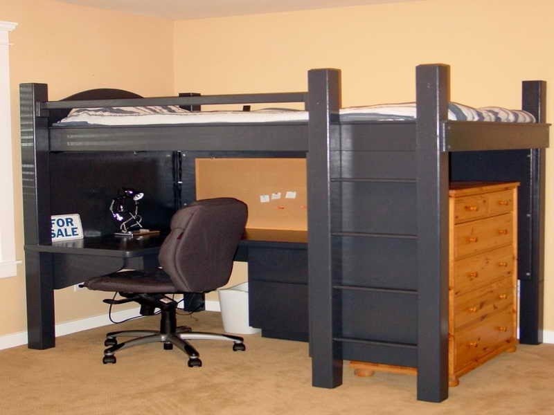 full size wood loft bed with desk underneath