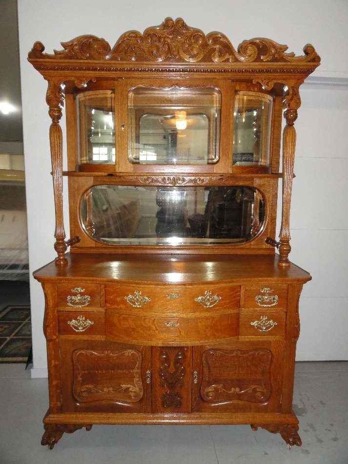Gorgeous Late 1800s Antique Oak Sideboard With Beveled Glass Encased Top
