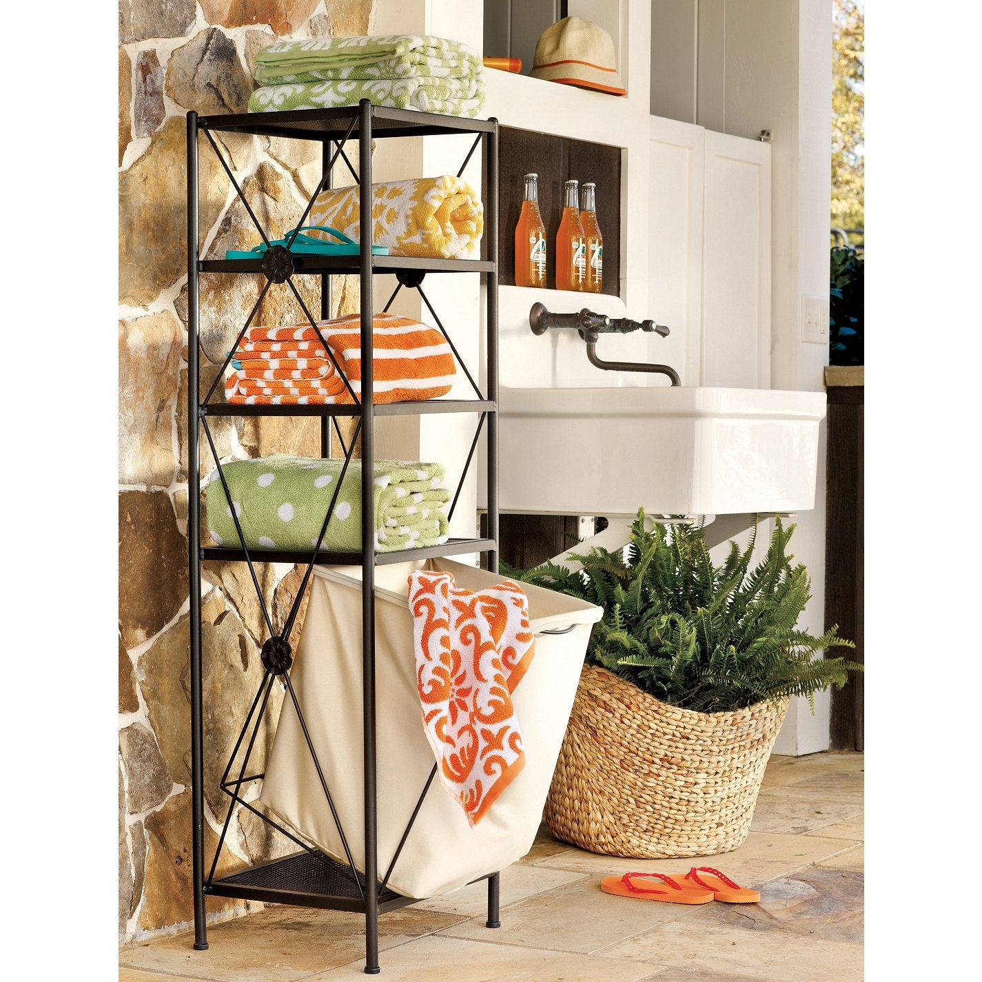 Possible Laundry room shelfCountry Shelf for Baskets Bath Or Entryway W  Hooks. $111.87, via .