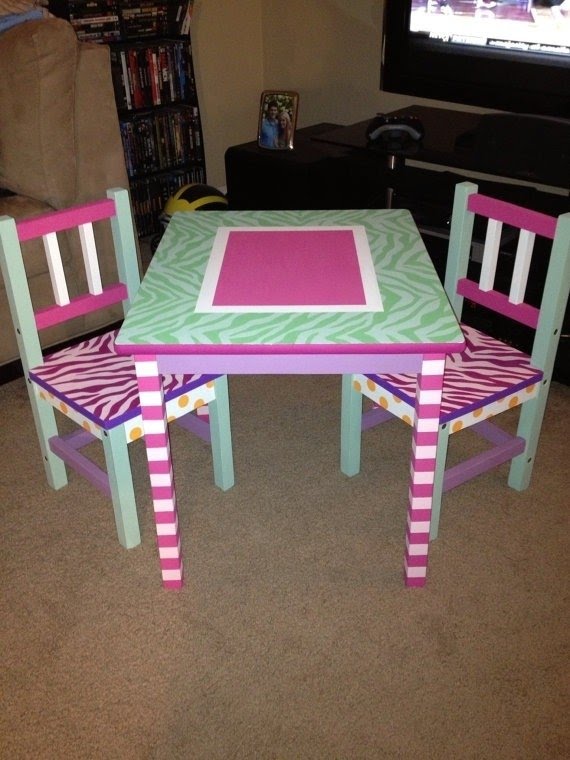 Hand painted childrens table and chair