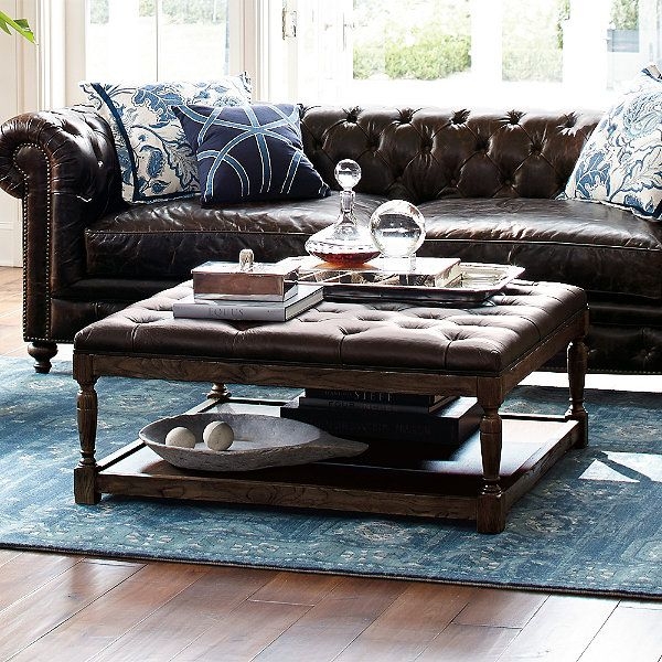 Lucerne Tufted Leather Ottoman - Frontgate
