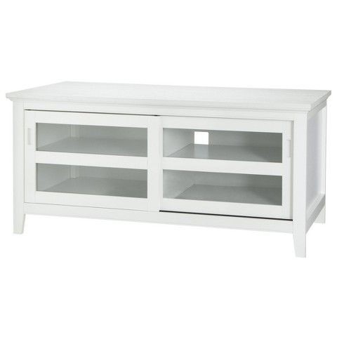 Media storage center cabinet tv stand in white wood finish