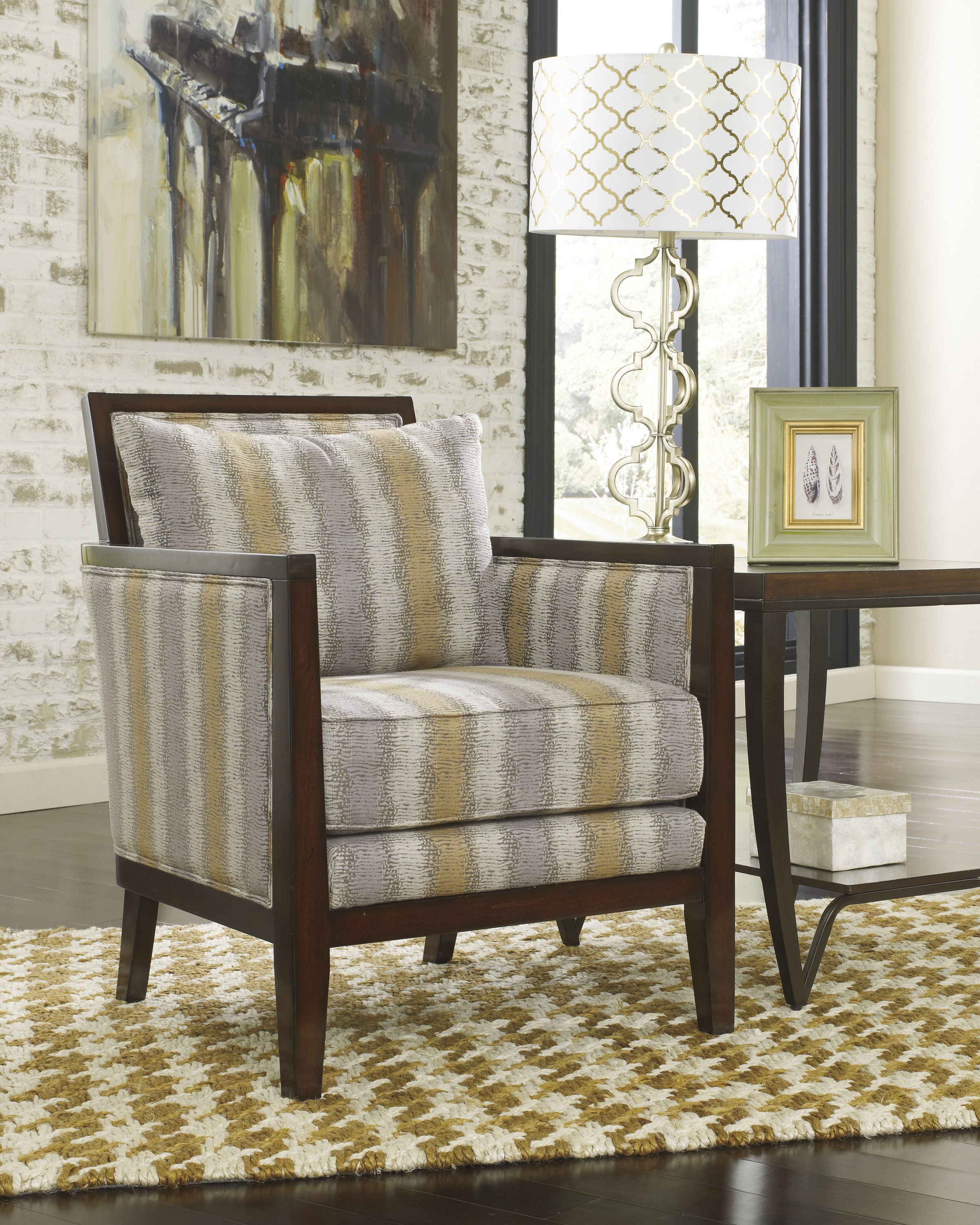 Mena accent arm chair with wood trim