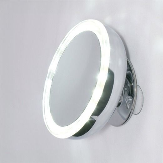 Mirror Place LED Lighted Suction Cup 5X Magnifying Mirror, Battery Operated, with Travel Pouch