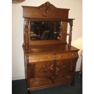 Vintage 3 Wood Wheel W Metal Dresser Desk Vanity Cart Buffet Hutch