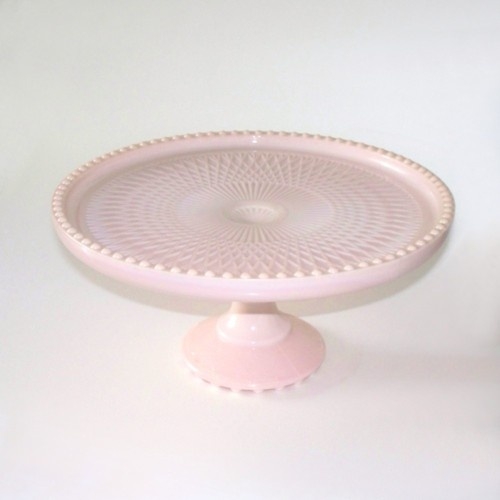 Pink depression glass pedestal cake stand