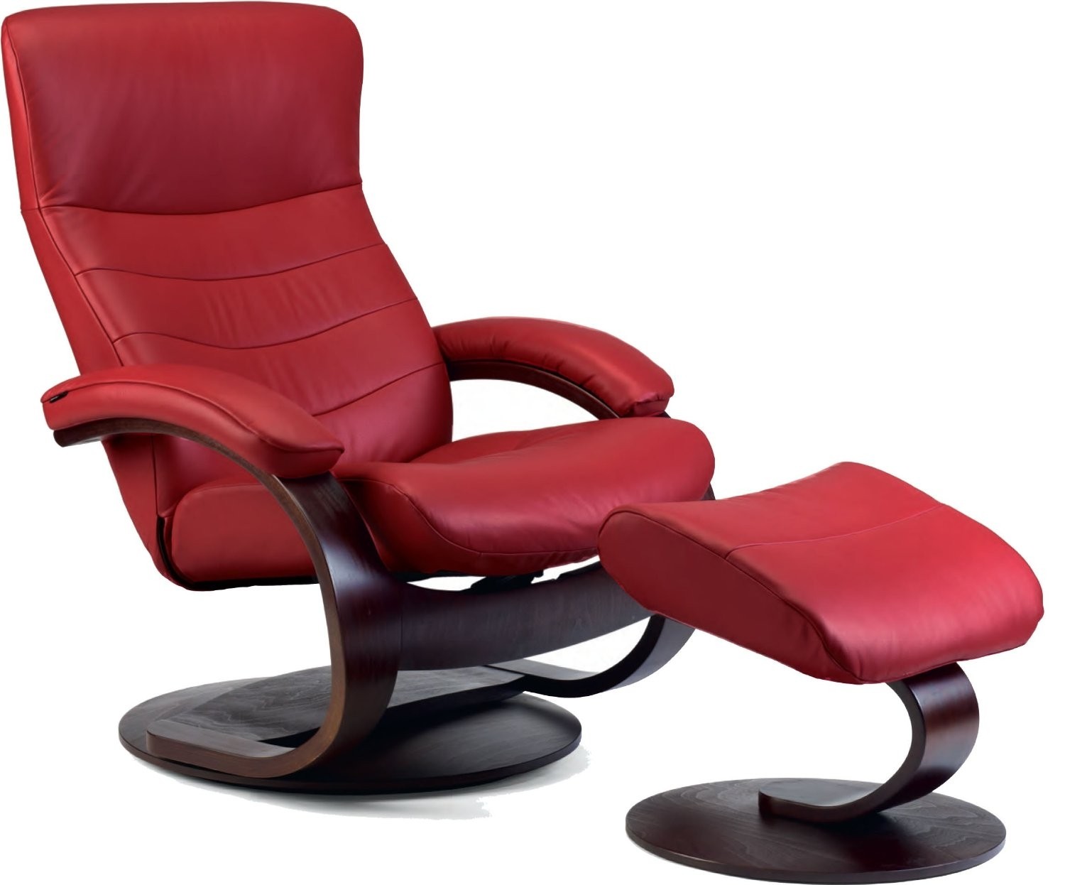 Scandinavian reclining chair in soft line genuine black leather cherry