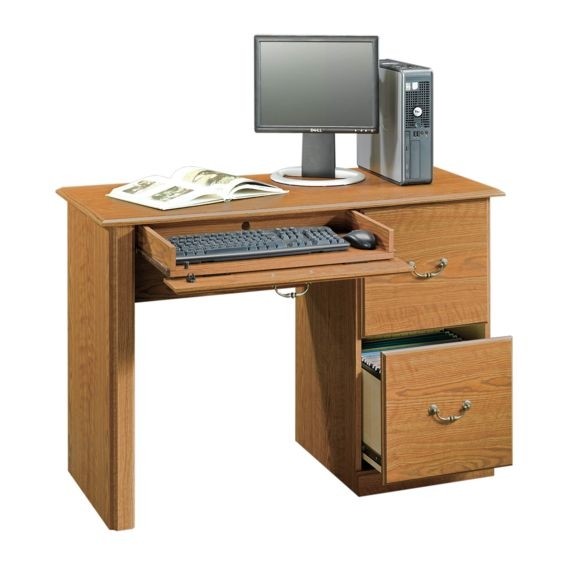 Small wood computer desk with drawers