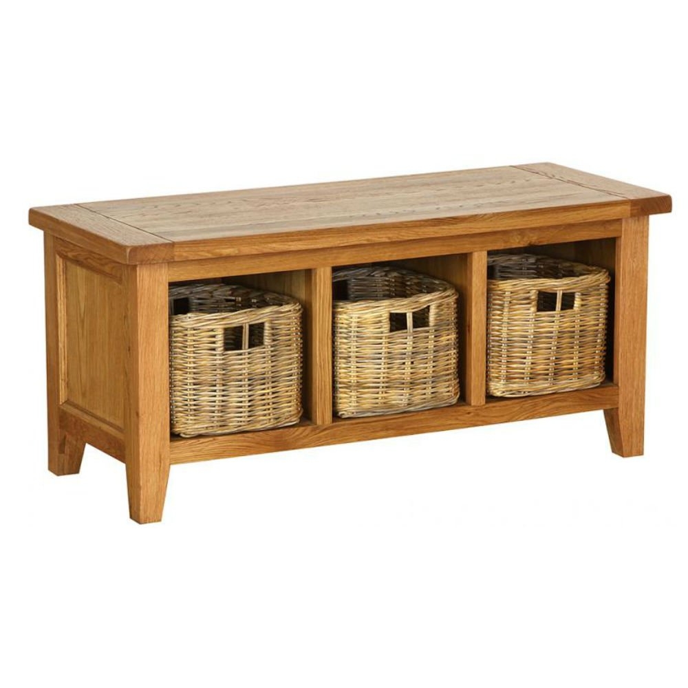 Vancouver oak petite storage bench with baskets