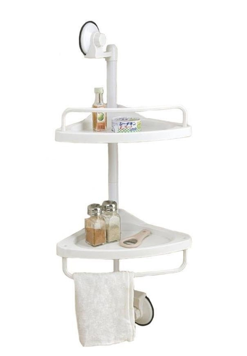 Vieworld 2 Tier Adjustable Plastic Shower Caddy/Kitchen Corner Shelf w/Towel Bar, White