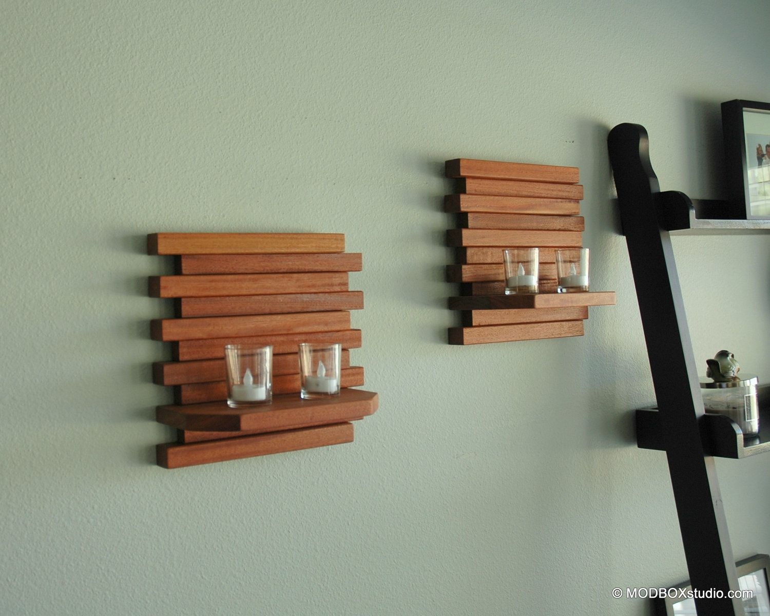 Wall sconce candle holder minimalist modern wood wall hanging shelf
