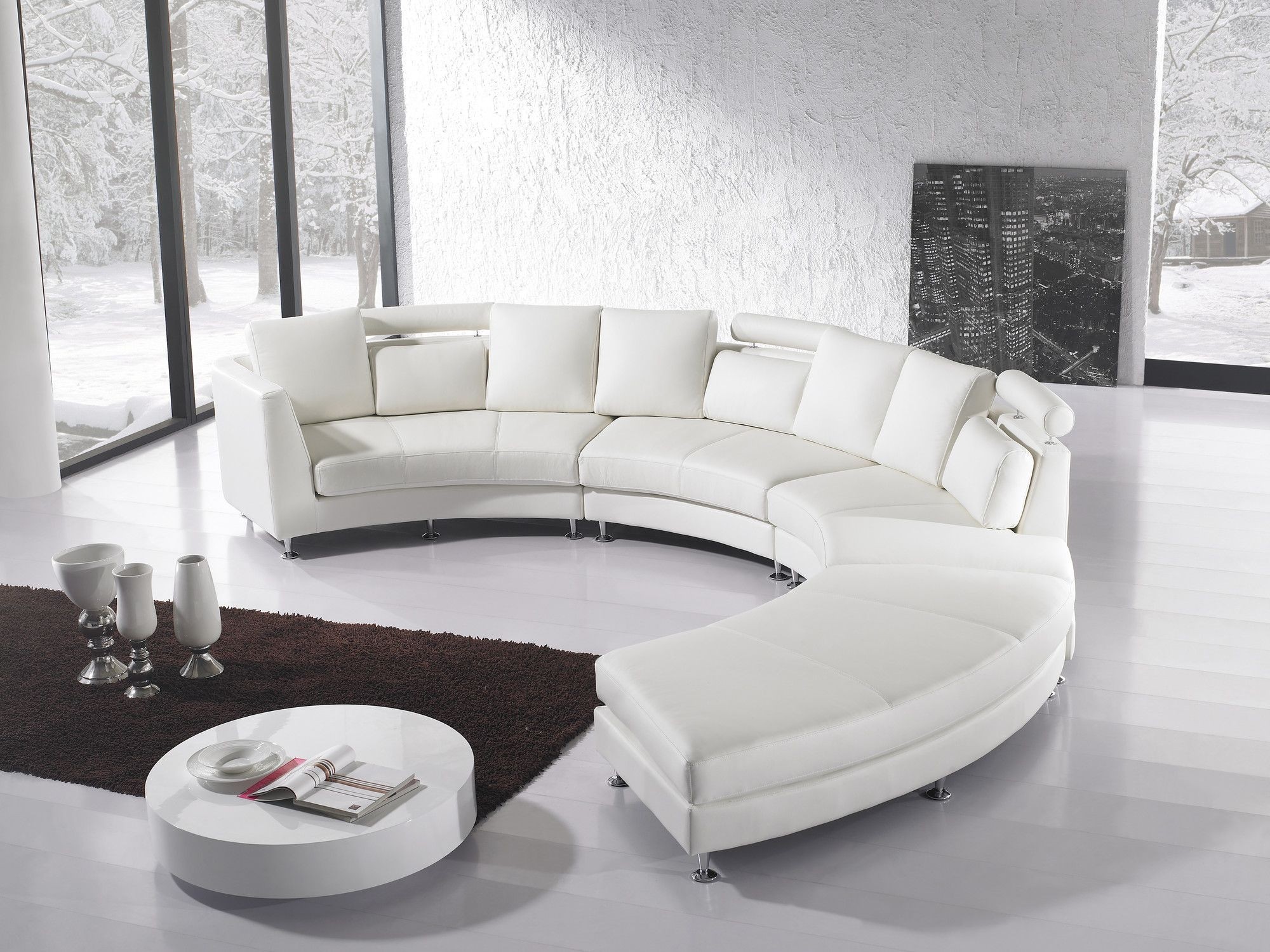 White leather circular sectional