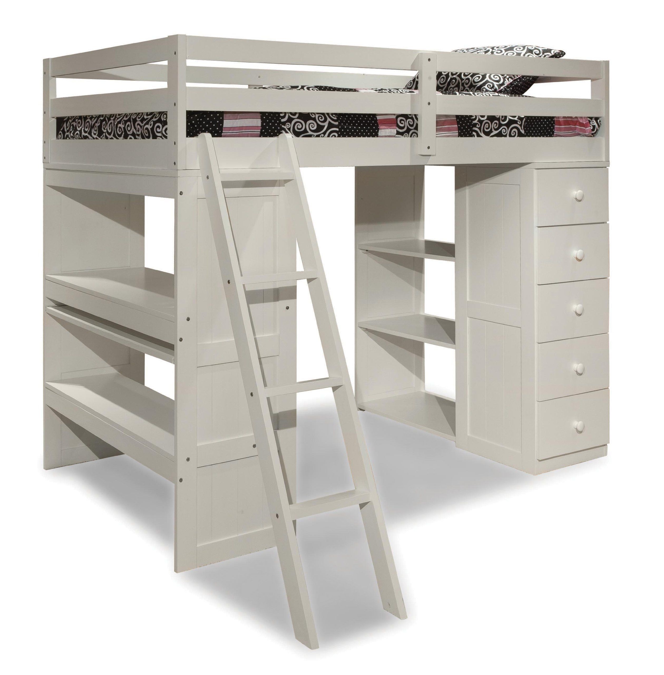White wood loft bed with desk 8