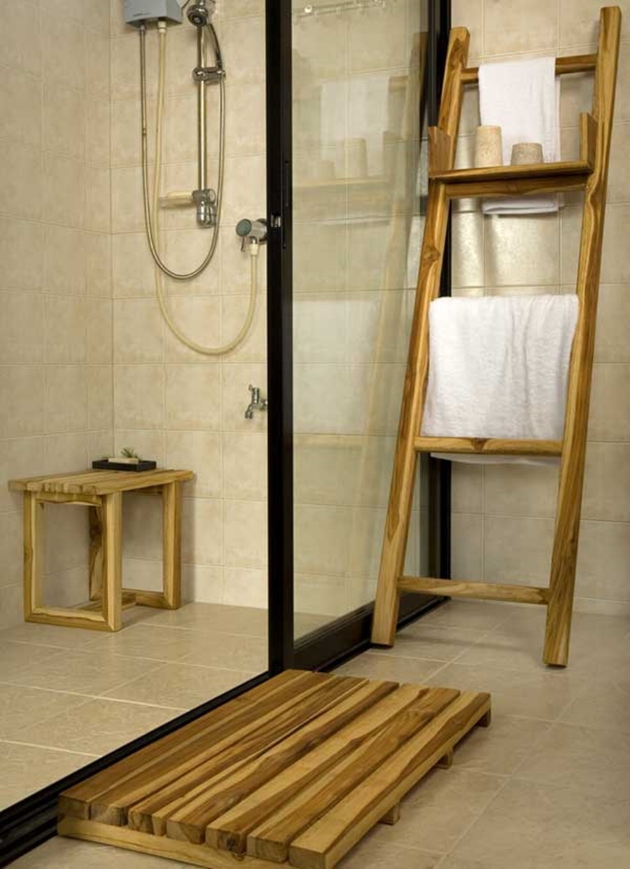 wood towel ladder for bathroom