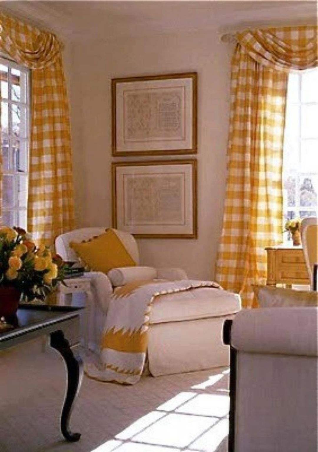 Yellow checkered curtains
