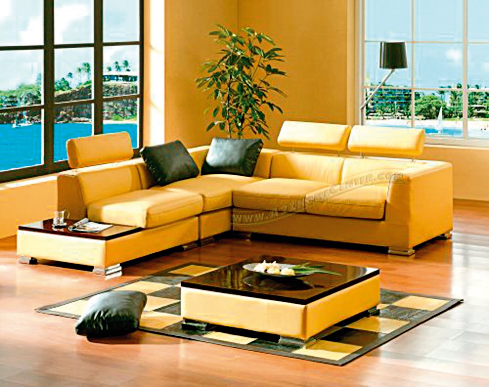 cream yellow leather sofa