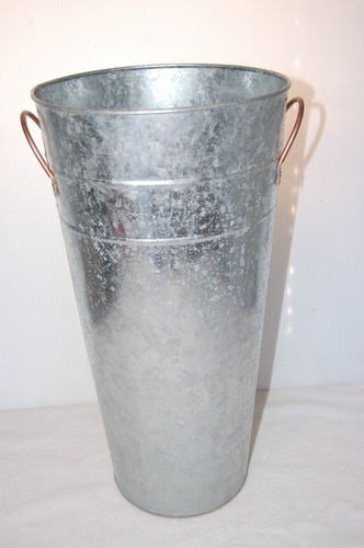 18 Tall Silver Tone Metal W Copper Ring Handle Floor Vase Cane Umbrella Stand