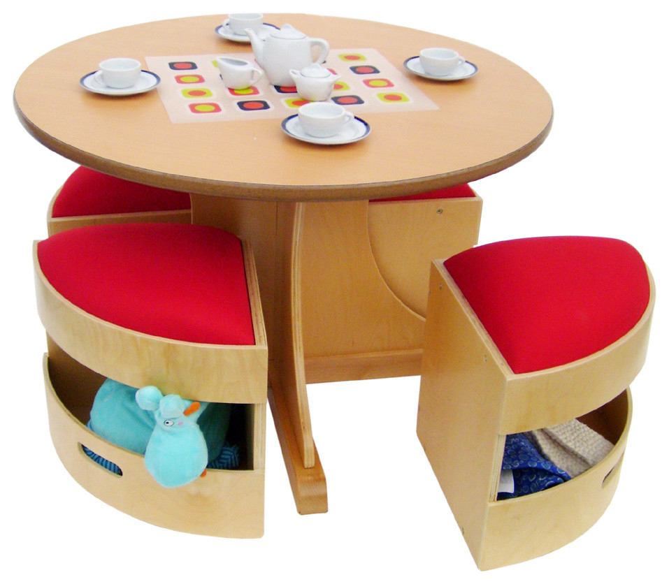 A child supply circular table with 4 stools set